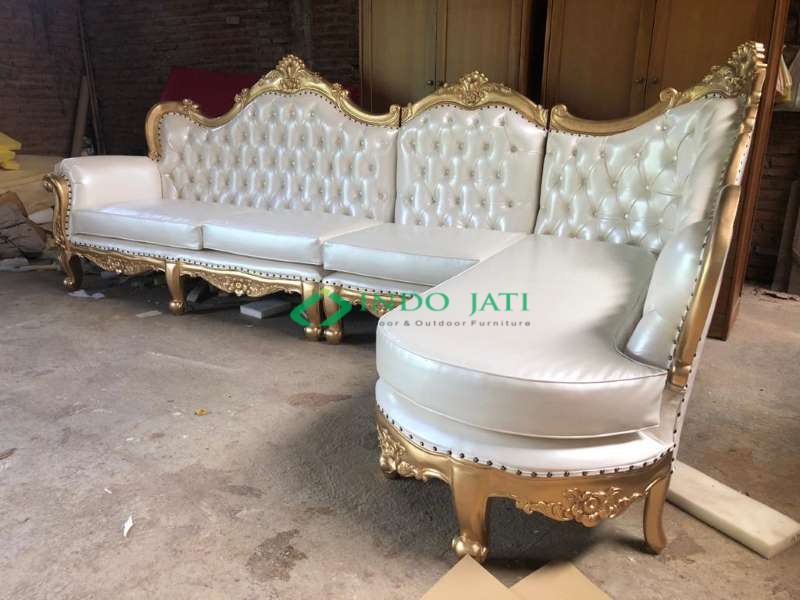 Sofa Sudut Mewah Klasik Gold